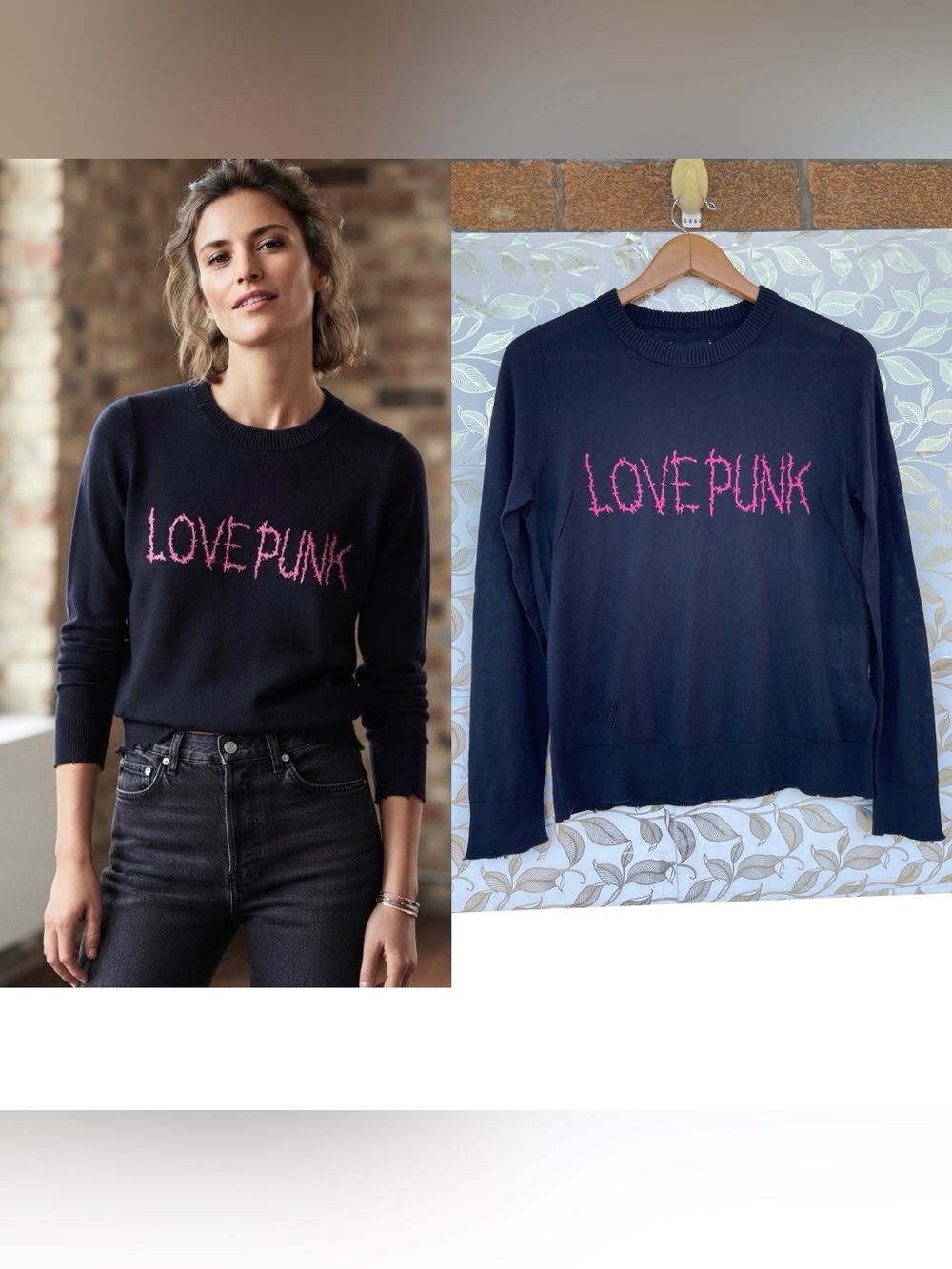 Zadig & Voltaire Miss Love Punk Intarsia Navy 100% Cotton Sweater Medium